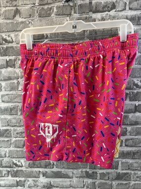 Baseball Lifestyle 101 Bright Pink Sprinkle Print Shorts with Logo Accent